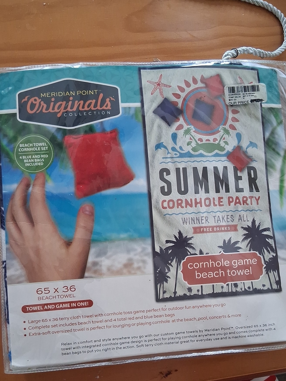 Meridian Point Originals "Summer Cornhole Party" Beach Towel with Cornhole Game